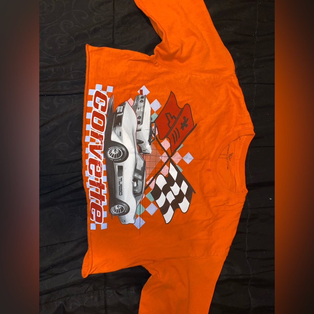 Orange long sleeve graphic race car top